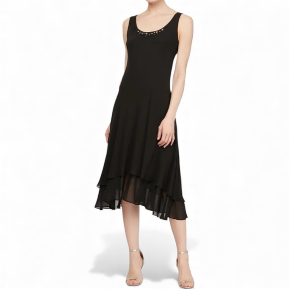 Max Studio Dresses & Skirts - SLNY Black Beaded Detail Chiffon Dress Size 18